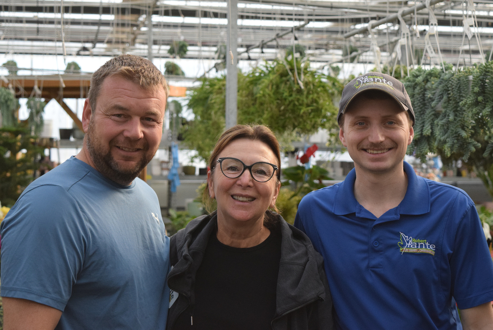 Sebastien Plante (left), Line Plante (middle) and Colin Matassa (right) stand in the greenhouse together on Jan. 29, 2026